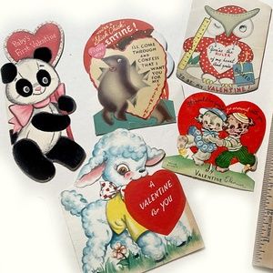 Vintage Valentine Cards Bundle - 5 Cards, Junk Journal, Ephemera